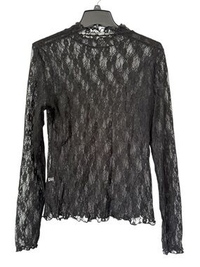Lace Layering Long Sleeve Top in Black XL